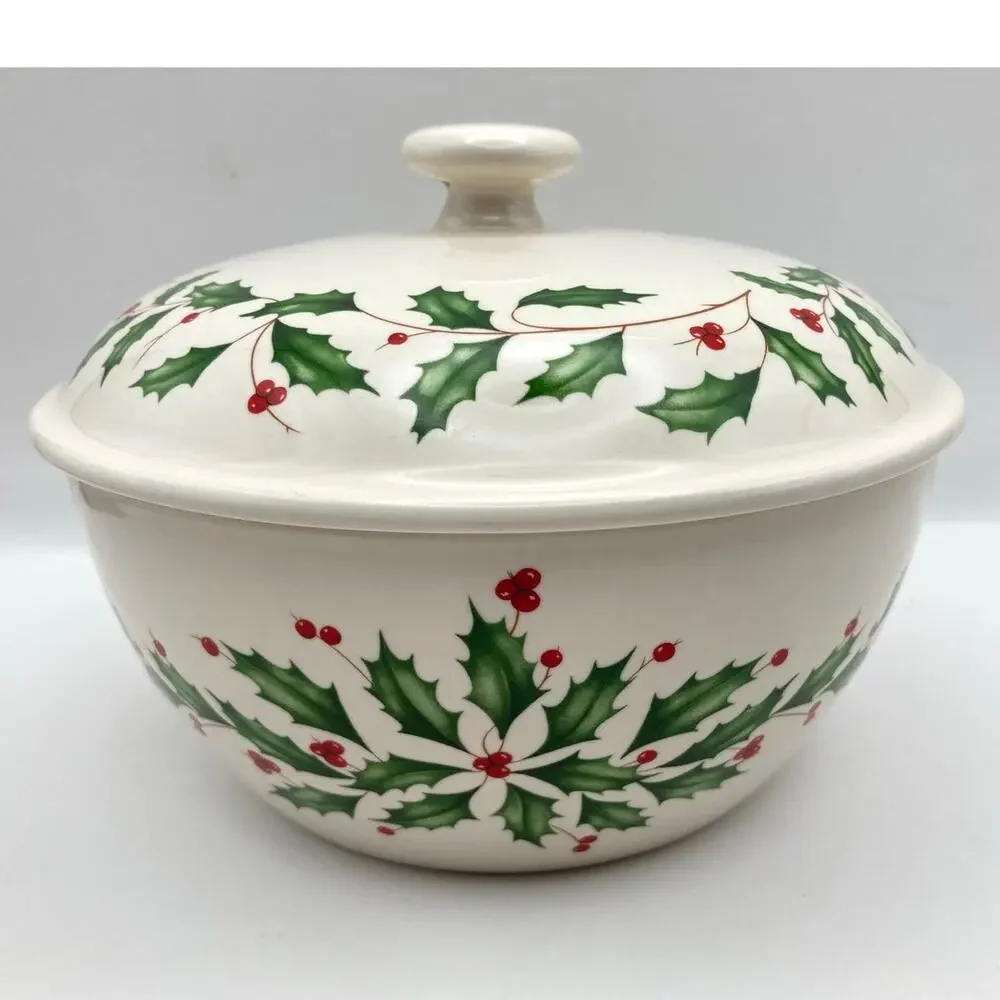 Lenox Holiday Holly Berry Medium Serving Bowl and Small Bowl with Lid *READ*